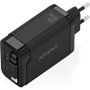 Aisens Cargador GaN 65W con Cable Retráctil USB-C y 3 Puertos, Negro